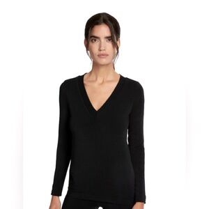 Teenflo V-Neck Long Sleeve Jersey Knit Tee Top Black Size Large